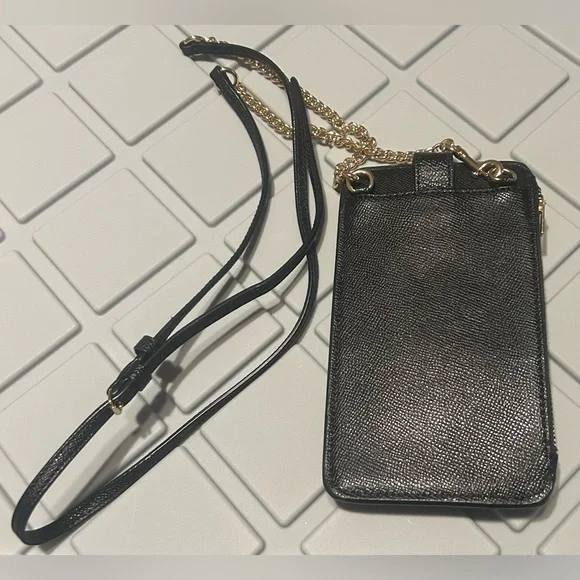 Coach Black Leather Phone Crossbody with Gold Logo - Picture 2 of 6